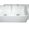 Whitehaus 33" Fireclay Double Bowl Farmhouse Apron Sink, White, WHFLPLN3318