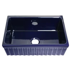 Whitehaus 30" Fireclay Farmhouse Apron Sink, Blue, Reversible, WHQ330