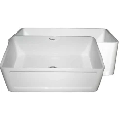 Whitehaus 27" Fireclay Farmhouse Apron Sink, Reversible, White, WHPLCON2719