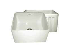 Whitehaus 20" Fireclay Farmhouse Apron Sink, Reversible, Biscuit, WHFLPLN2018