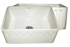Whitehaus 24" Fireclay Single Bowl Farmhouse Apron Sink, Reversible, Biscuit, WHFLATN2418
