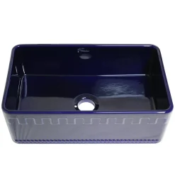 Whitehaus 30" Fireclay Single Bowl Farmhouse Apron, Reversible, Blue, WHFLATN3018