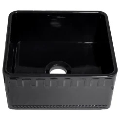 Whitehaus 20" Fireclay Single Bowl Farmhouse Apron Sink, Reversible, Black, WHFLATN2018