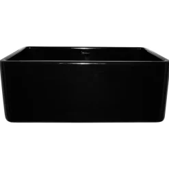 Whitehaus 24" Fireclay Single Bowl Farmhouse Apron Sink, Reversible, Black, WHFLPLN2418