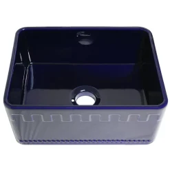 Whitehaus 24" Fireclay Single Bowl Farmhouse Apron Sink, Reversible, Blue, WHFLATN2418
