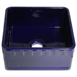 Whitehaus 20" Fireclay Single Bowl Farmhouse Apron Sink, Reversible, Blue, WHFLATN2018