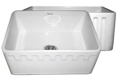 Whitehaus 24" Fireclay Single Bowl Farmhouse Apron Sink, Reversible, White, WHFLATN2418