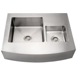 Whitehaus 36" Stainless Steel Double Bowl Farmhouse Apron Sink, 16 Gauge, WHNCMDAP3629