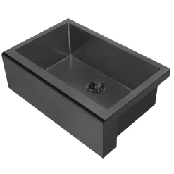 Whitehaus 30" Stainless Steel Farmhouse Apron Sink Kit, Matte Black, WHNPL3020-MBLK