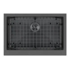 Whitehaus 30" Stainless Steel Farmhouse Apron Sink Kit, Matte Black, WHNPL3020-MBLK