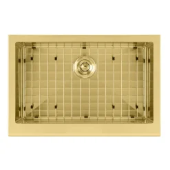 Whitehaus 30" Stainless Steel Farmhouse Apron Sink Kit, Brass, WHNPL3020-B